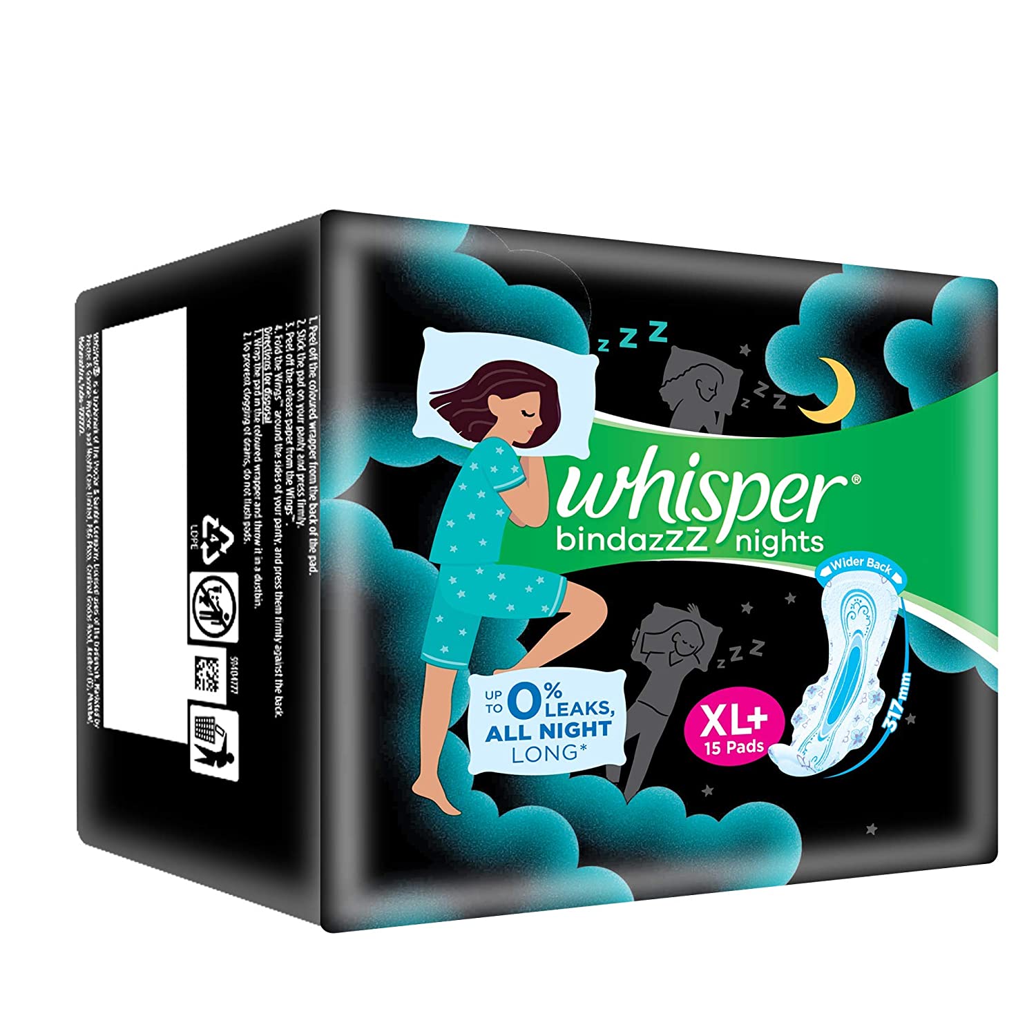 Whisper Bindazzz Nights Sanitary Pads XL Plus - 15 pcs