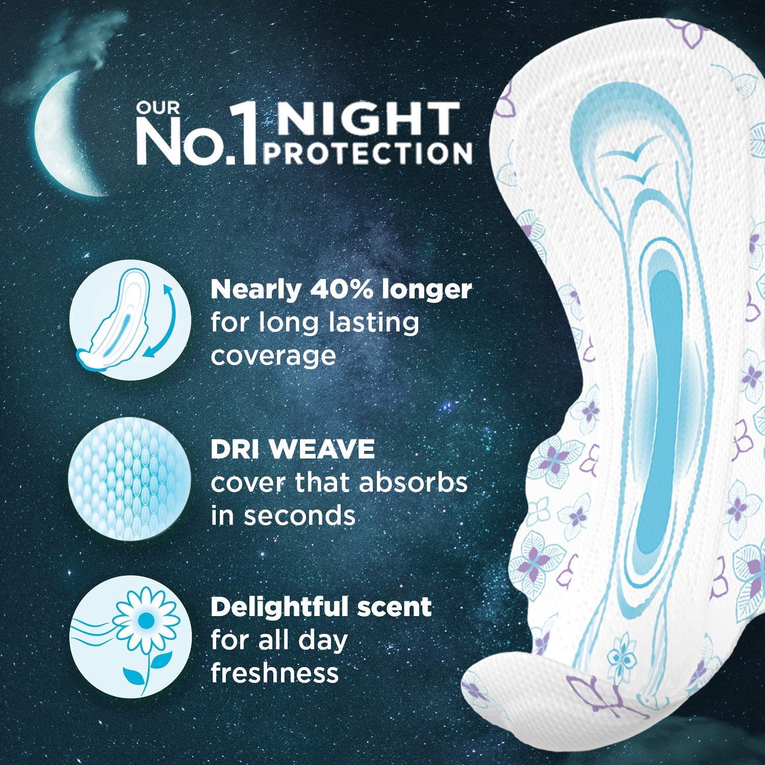 Whisper Bindazzz Nights Sanitary Pads XL Plus - 7 pcs