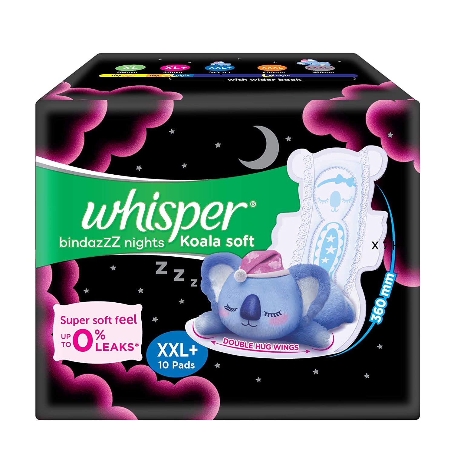 Whisper Bindazzz Nights Koala Soft Sanitary Pads XXL Plus - 10 pcs