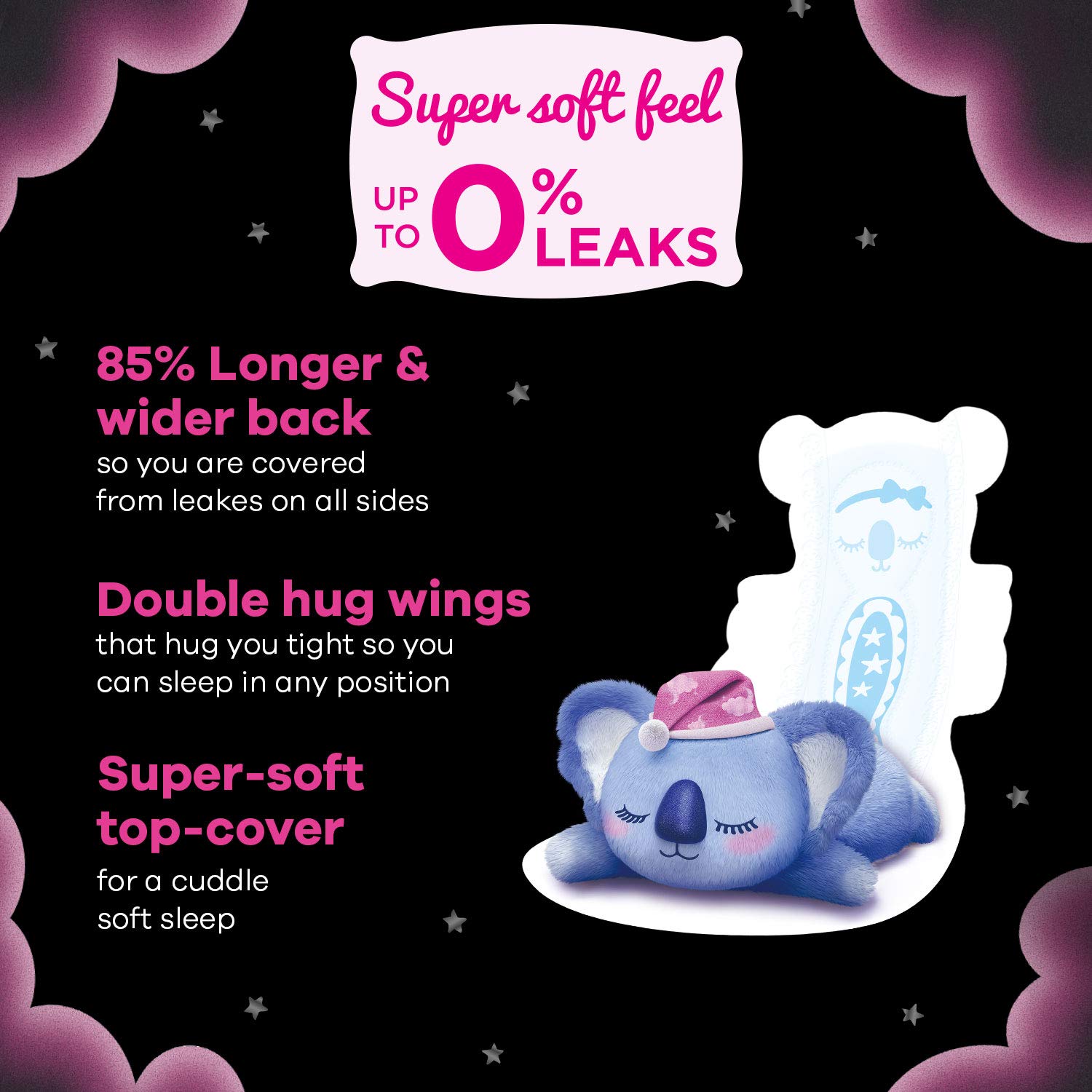 Whisper Bindazzz Nights Koala Soft Sanitary Pads XXL Plus - 10 pcs