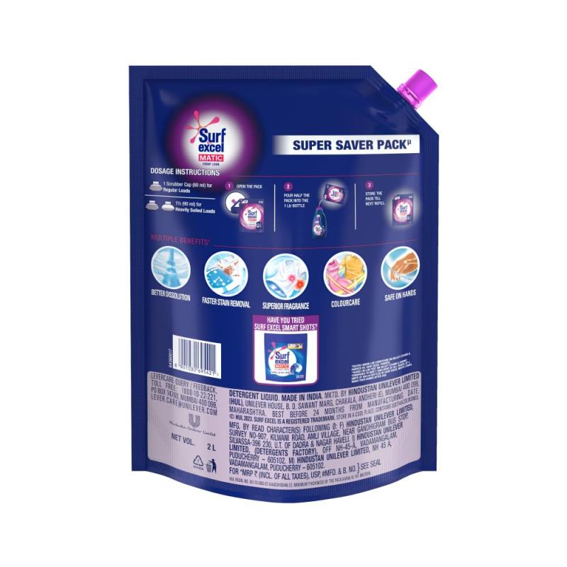 Surf Excel Matic Liquid Detergent Front Load - 2 L (Pouch)