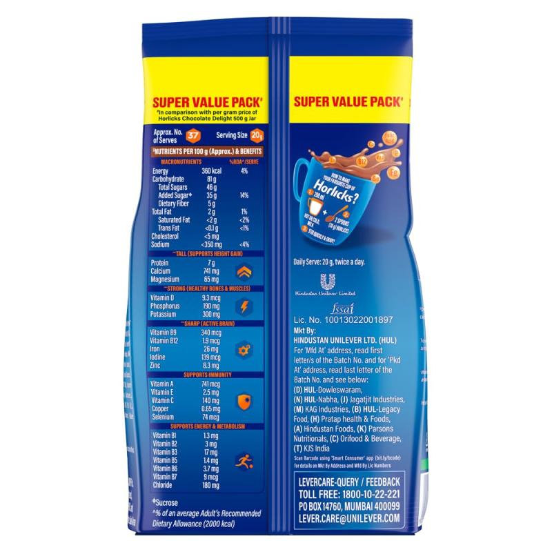 Horlicks Chocolate Delight - Pouch - 750 g