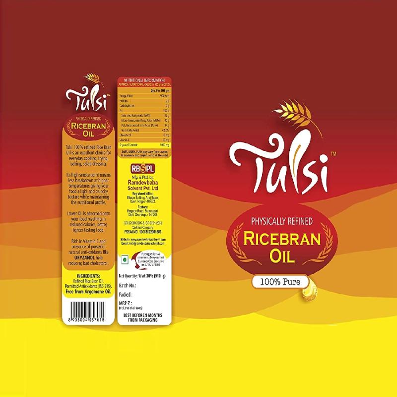 Tulsi Rice Bran Oil - 15 L Tin (Pipa)