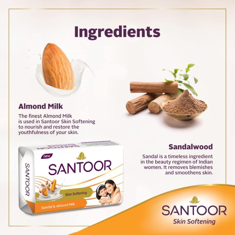 Santoor Sandal & Almond Milk Soap - 100 g